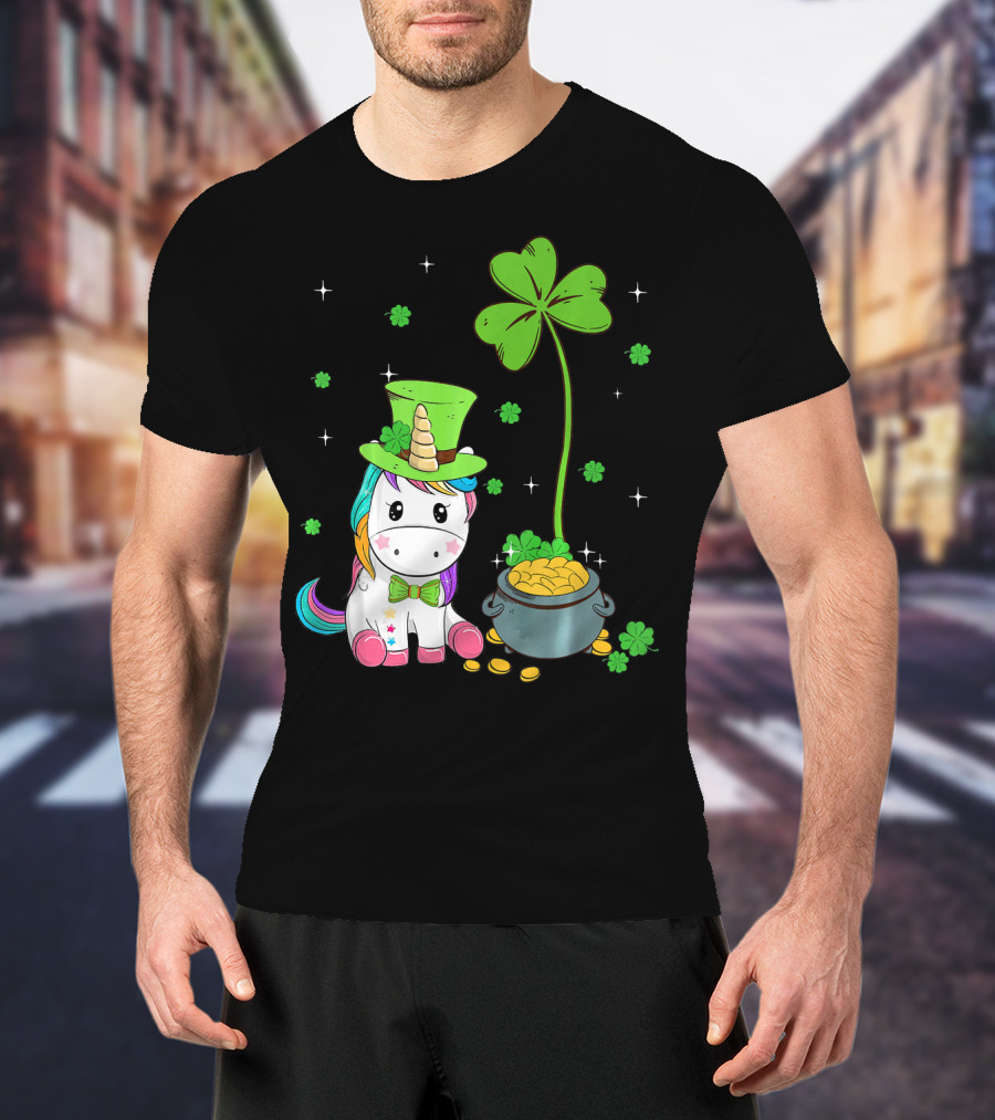 Shamrock Leprechaun Unicorn St Patricks Pot Of Gold T-Shirt