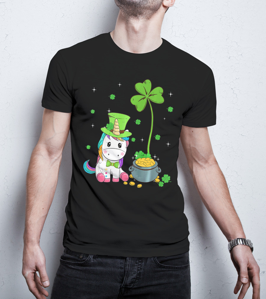 Shamrock Leprechaun Unicorn St Patricks Pot Of Gold T-Shirt