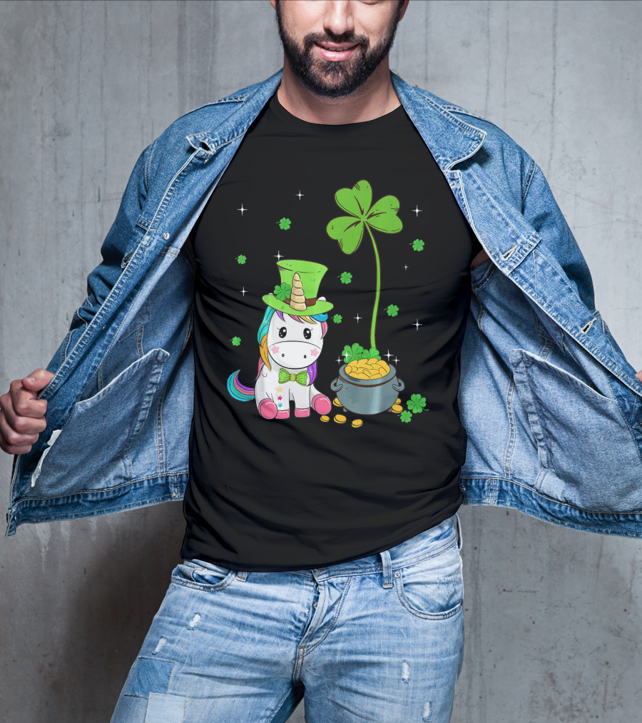 Shamrock Leprechaun Unicorn St Patricks Pot Of Gold T-Shirt