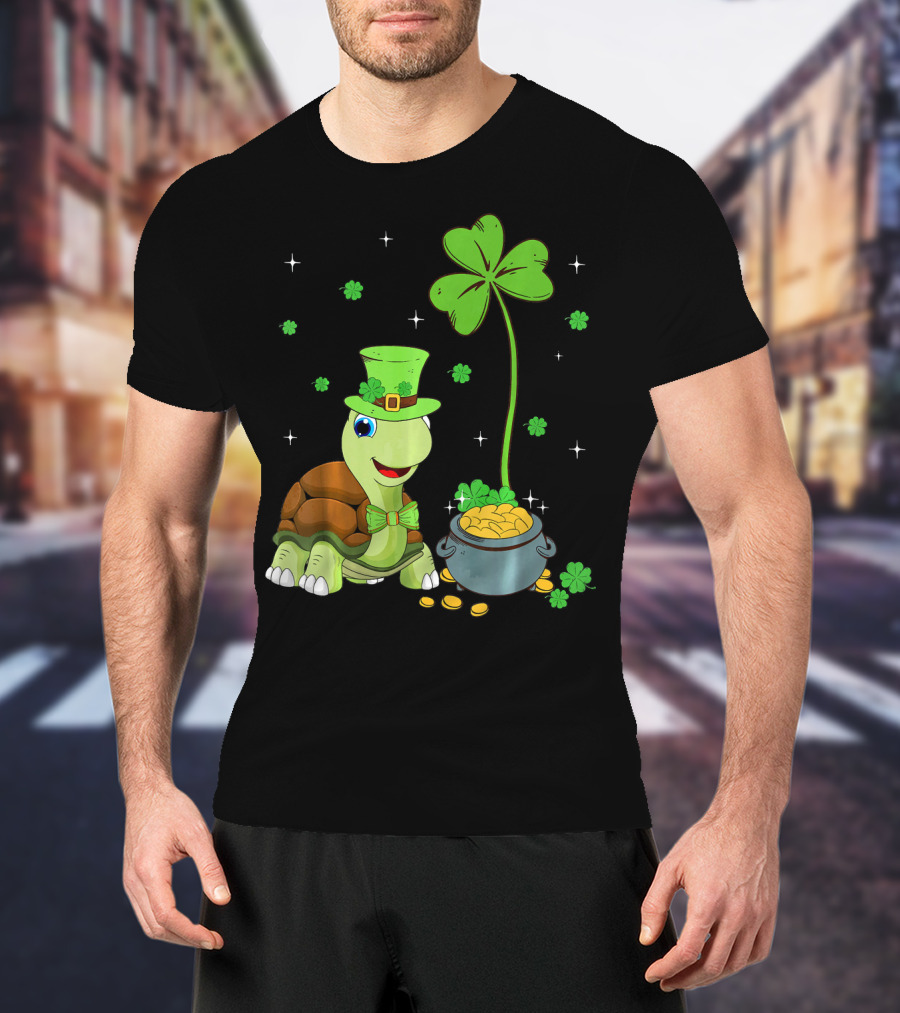 Shamrock Turtle With Leprechaun Hat And Pot Of Gold St Patricks T-Shirt