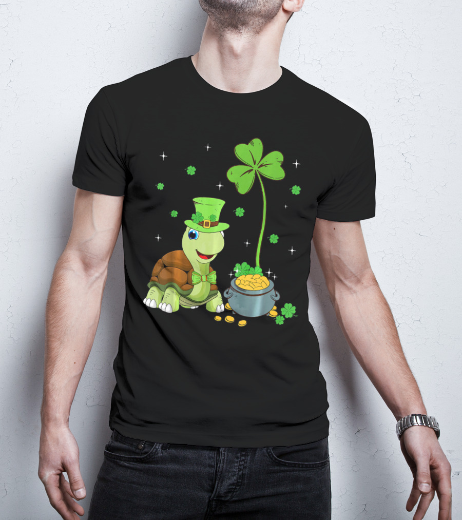 Shamrock Turtle With Leprechaun Hat And Pot Of Gold St Patricks T-Shirt