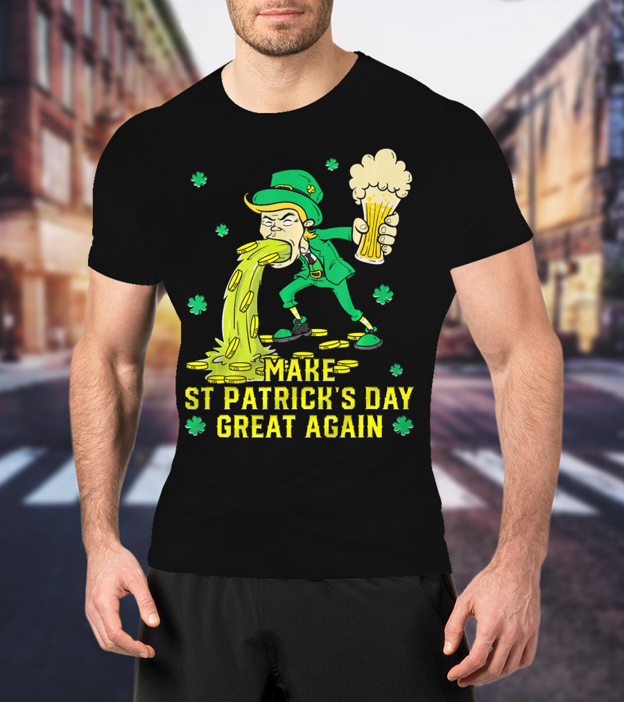 Make St Patrick's Day Great Again Leprechaun With Beer And Gold Coins T-Shirt