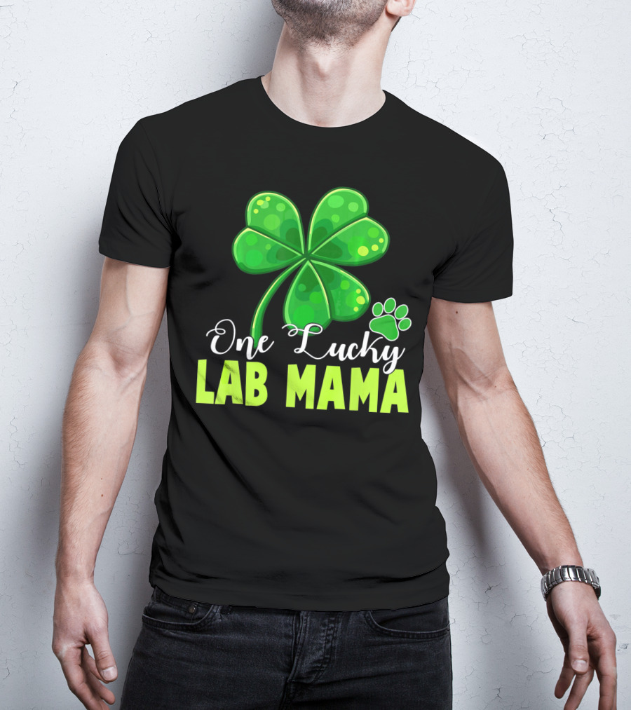 One Lucky Lab Mama Shamrock Paw Prints T-Shirt