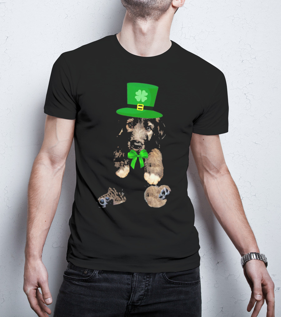 Irish Wolfhound Puppy With Leprechaun Hat And Shamrock Bow For St. Patrick's Day T-Shirt