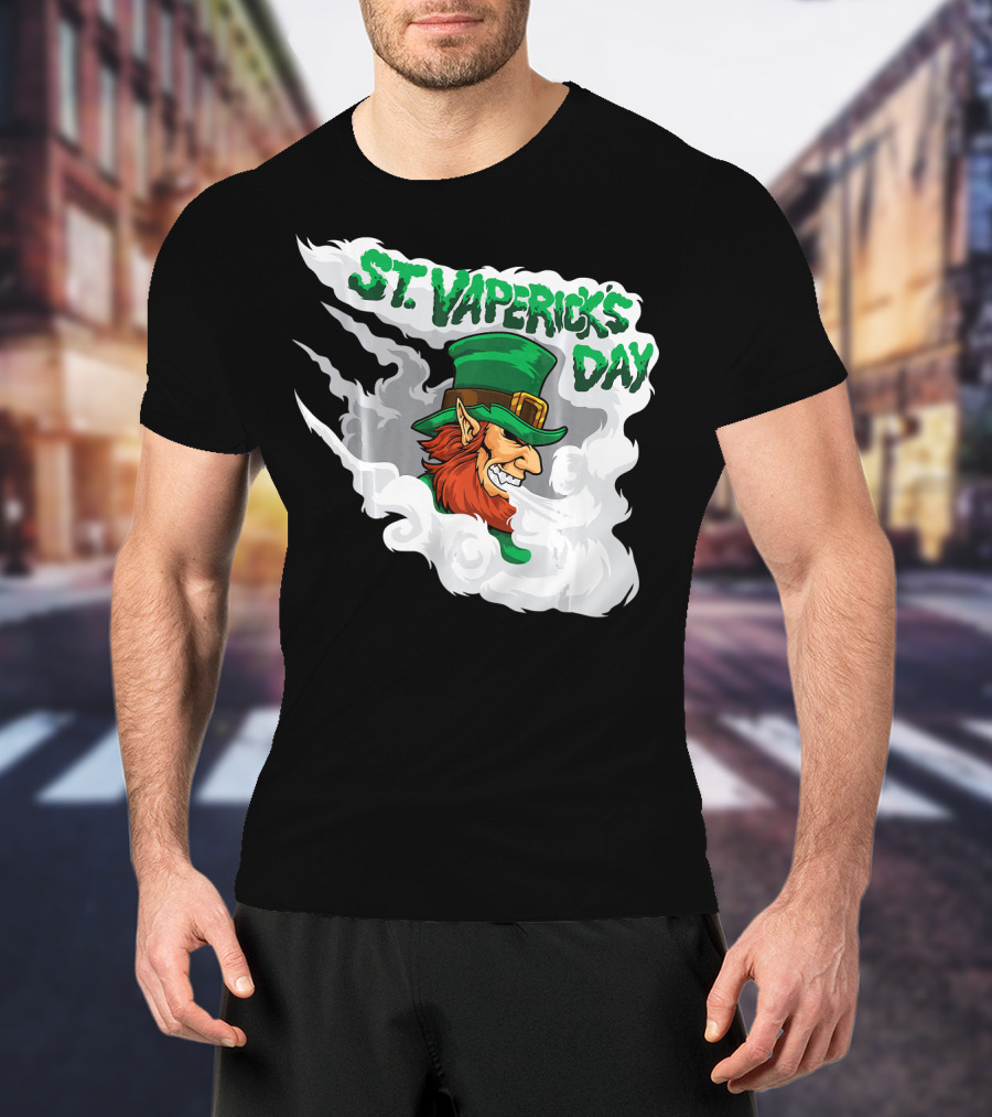 St. Vapericks Day With Vaping Leprechaun And Smoke Swirls T-Shirt
