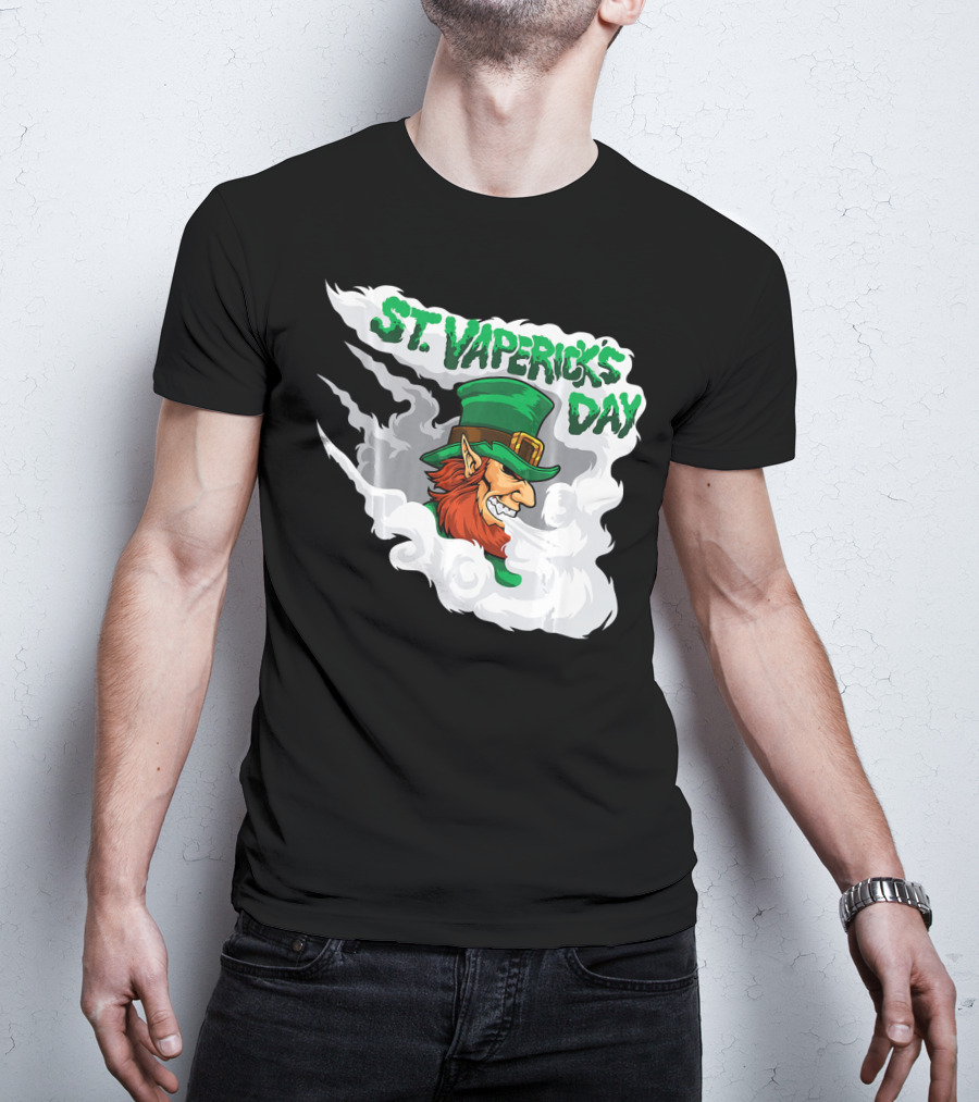 St. Vapericks Day With Vaping Leprechaun And Smoke Swirls T-Shirt