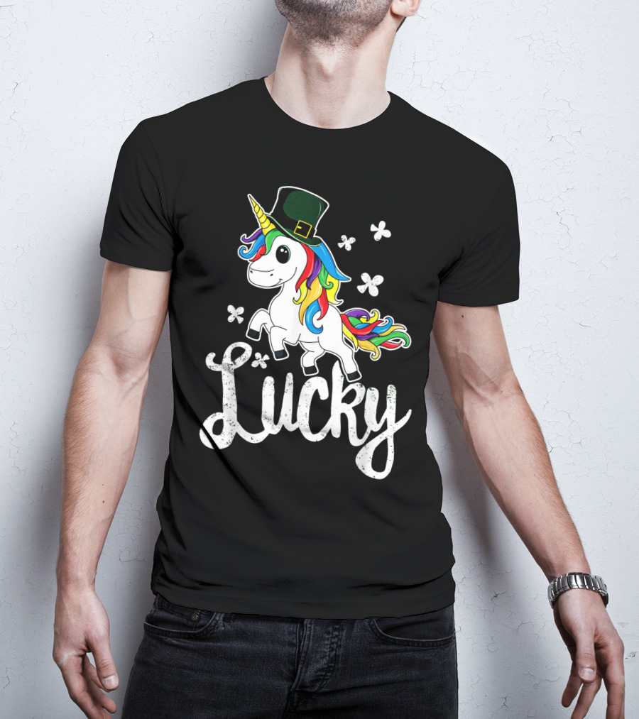 Lucky Unicorn Rainbow Shamrock Hat T-Shirt