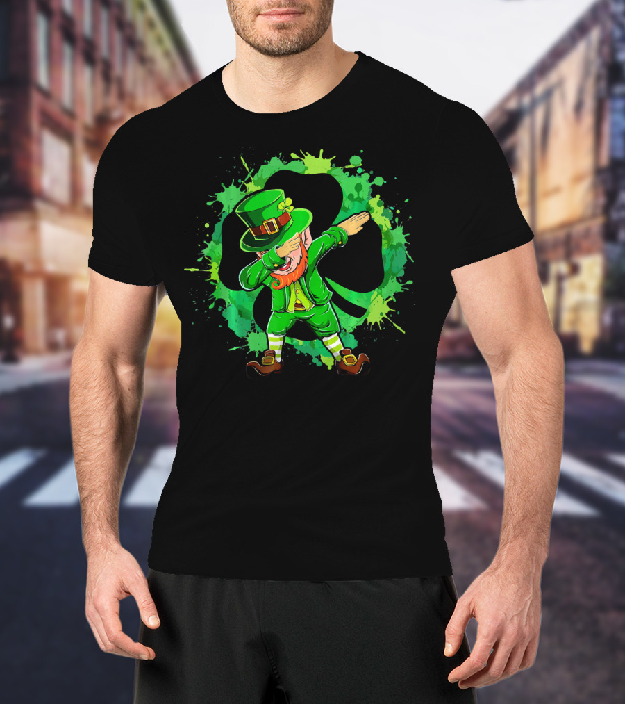 Dabbing Leprechaun Funny Dab St Patricks Shamrock Green Splatter T-Shirt