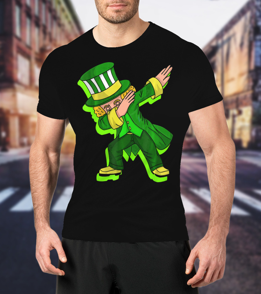 Dabbing Leprechaun With Green Shadow Cut Hat And Coat T-Shirt
