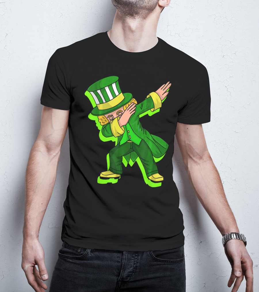 Dabbing Leprechaun With Green Shadow Cut Hat And Coat T-Shirt