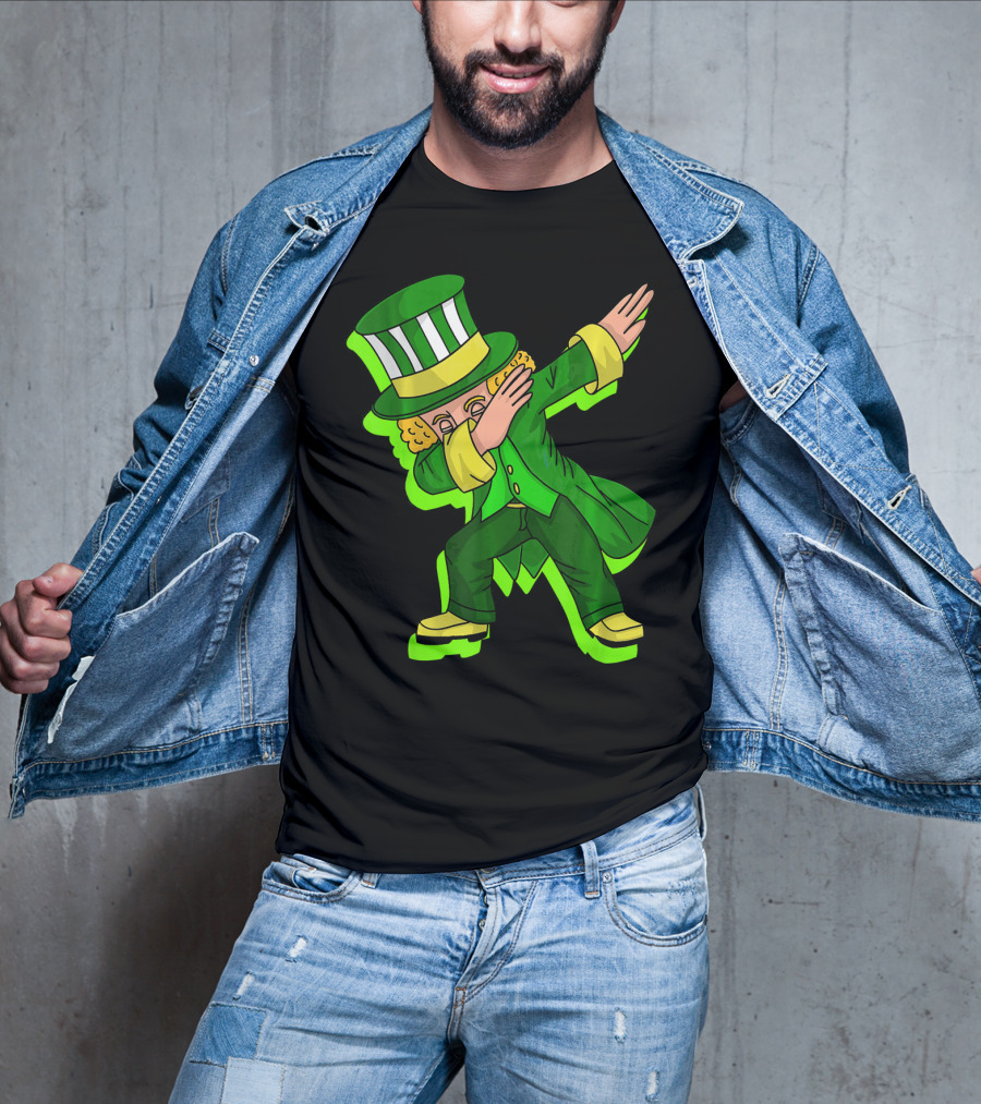 Dabbing Leprechaun With Green Shadow Cut Hat And Coat T-Shirt