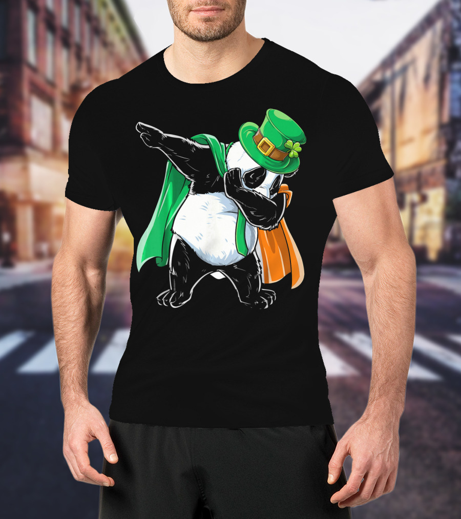 Dabbing Panda St Patricks Day Irish Flag Hat Shamrock T-Shirt