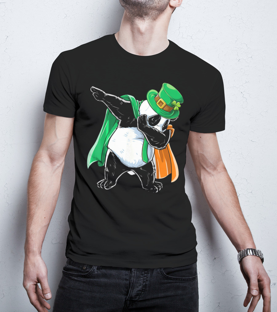 Dabbing Panda St Patricks Day Irish Flag Hat Shamrock T-Shirt