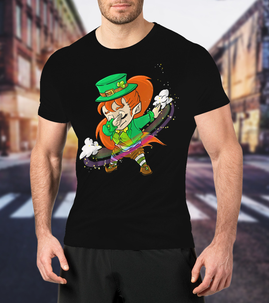 Dabbing Leprechaun Girl With Green Hat And Rainbow Magic T-Shirt