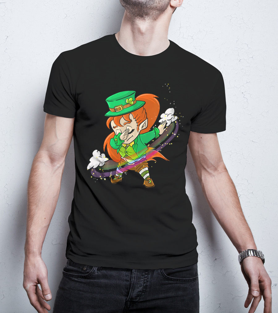 Dabbing Leprechaun Girl With Green Hat And Rainbow Magic T-Shirt