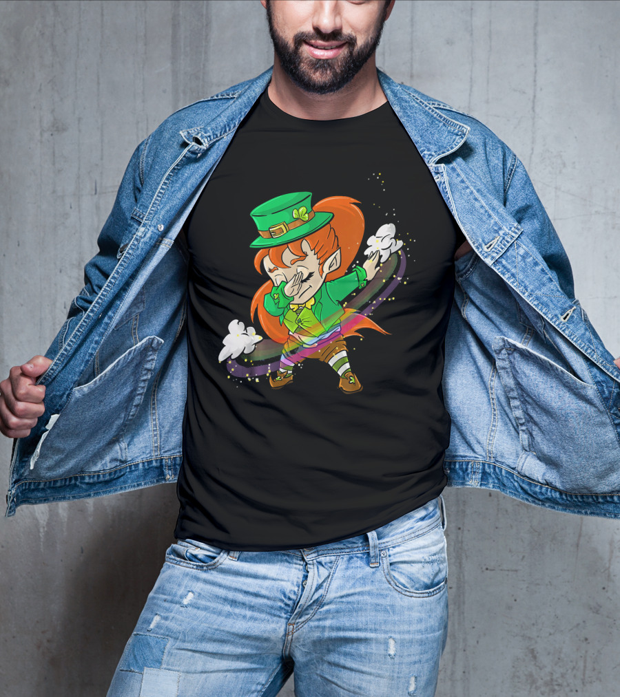 Dabbing Leprechaun Girl With Green Hat And Rainbow Magic T-Shirt