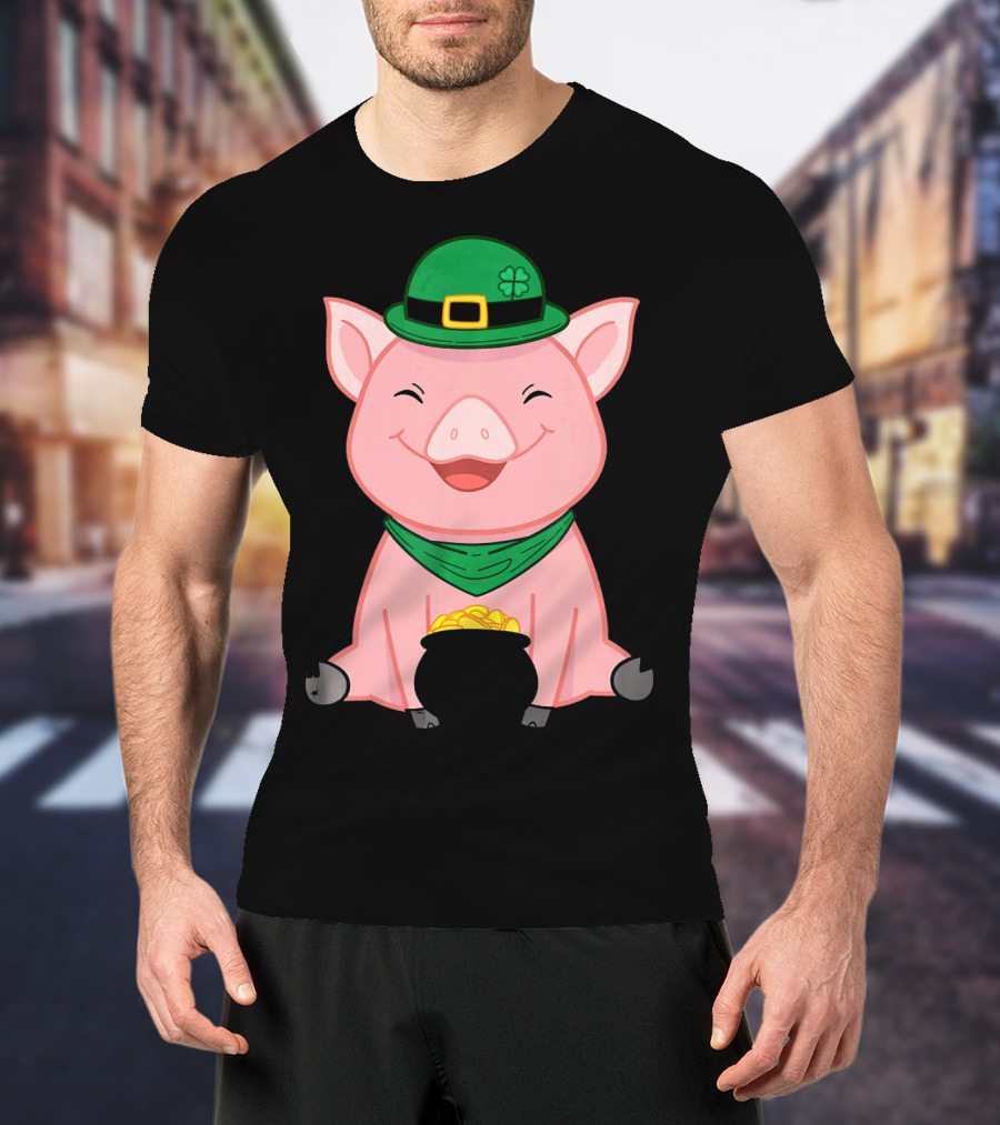 Cute Pig St. Patrick's Day Hat And Gold Pot T-Shirt