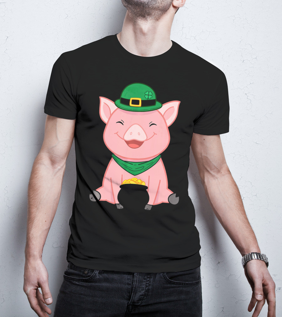 Cute Pig St. Patrick's Day Hat And Gold Pot T-Shirt