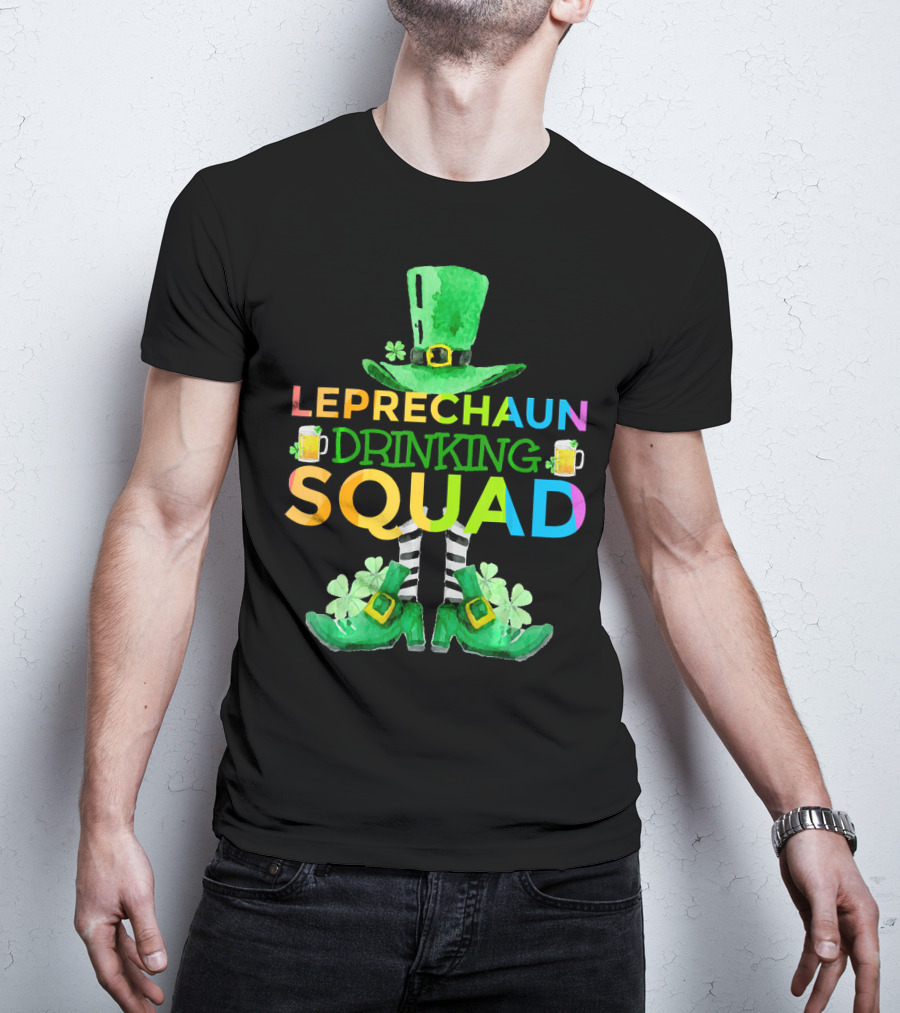 Leprechaun Drinking Squad Beer Rainbow Hat Clover Stripes T-Shirt