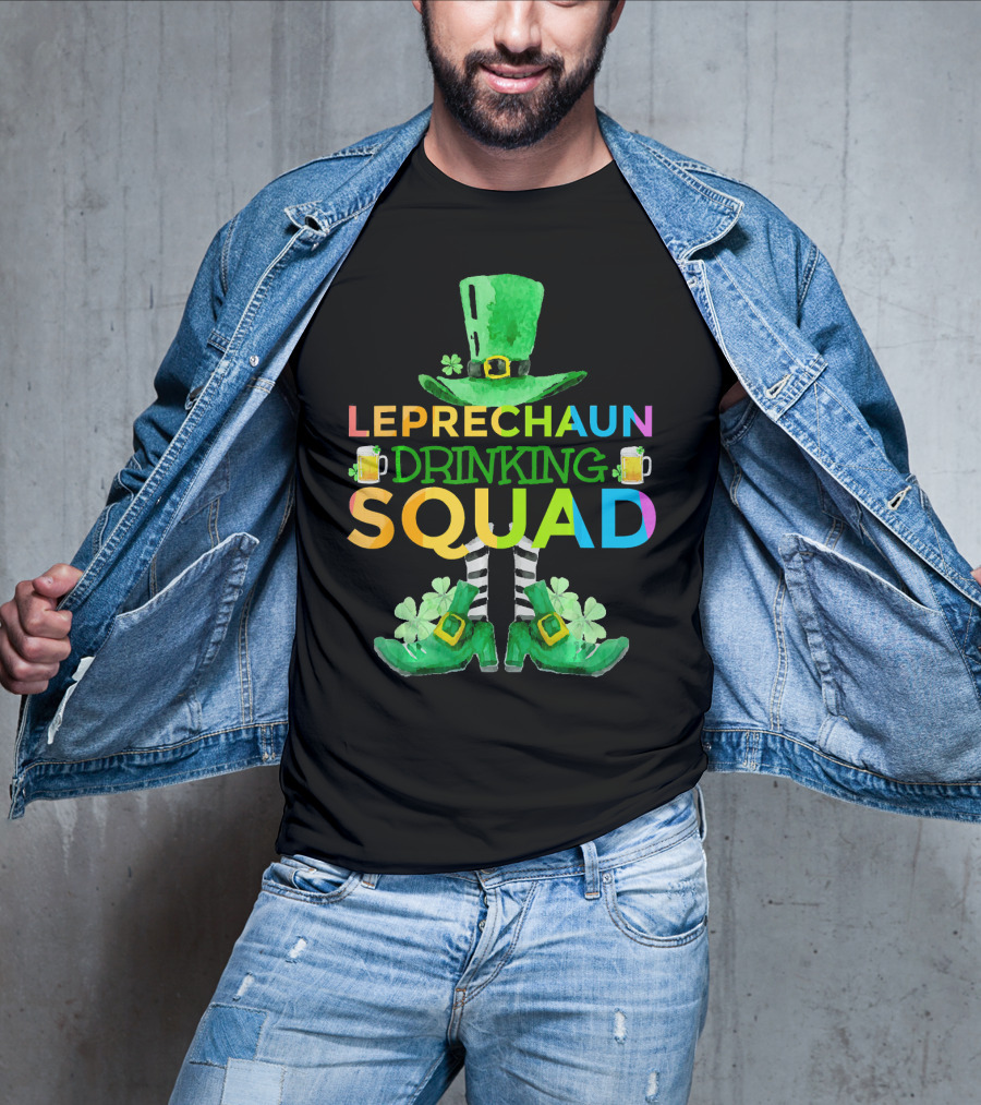 Leprechaun Drinking Squad Beer Rainbow Hat Clover Stripes T-Shirt