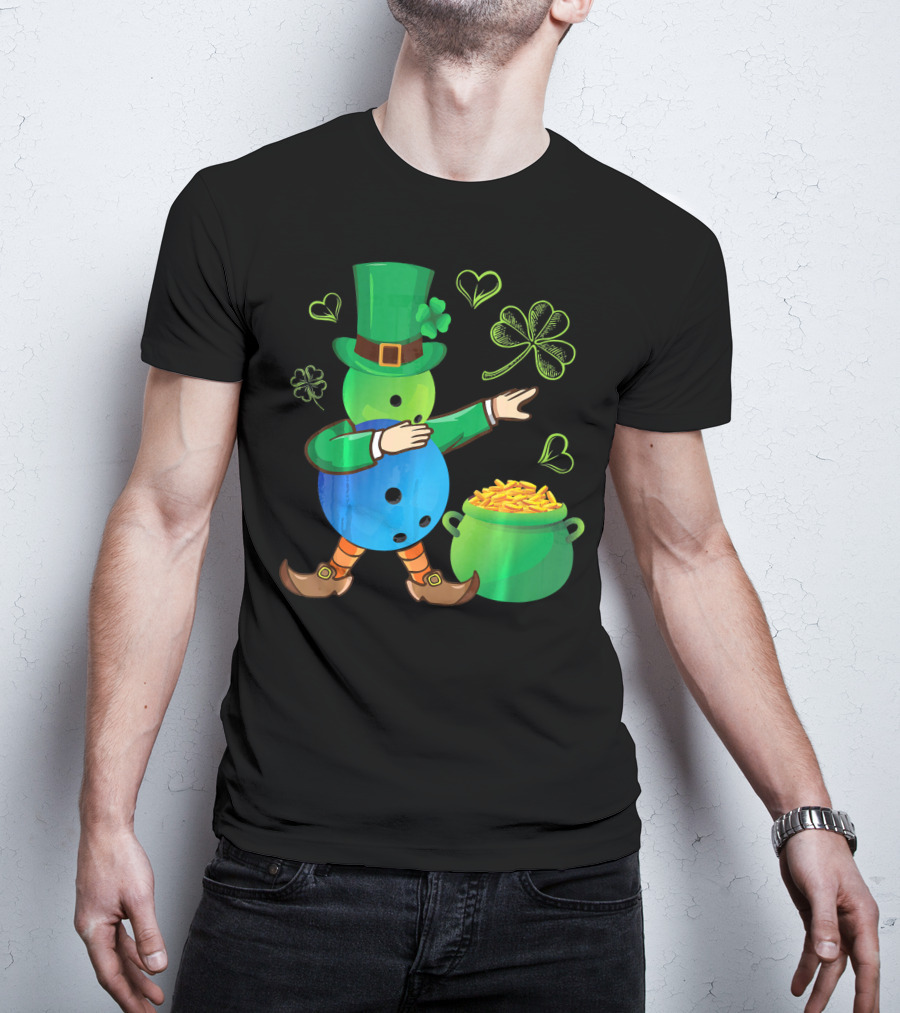 Pooling Leprechaun Dabbing With Gold Pot And Shamrocks T-Shirt