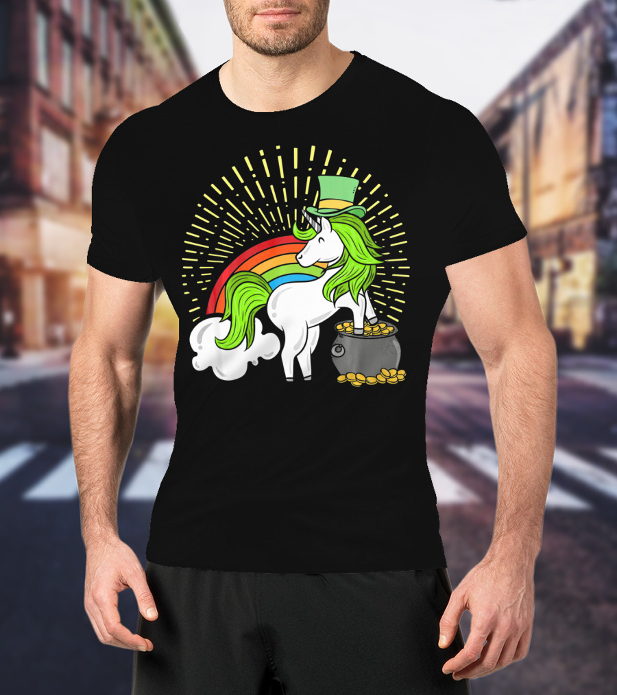 St Patricks Day Unicorn Shamrock Rainbow Pot Of Gold T-Shirt