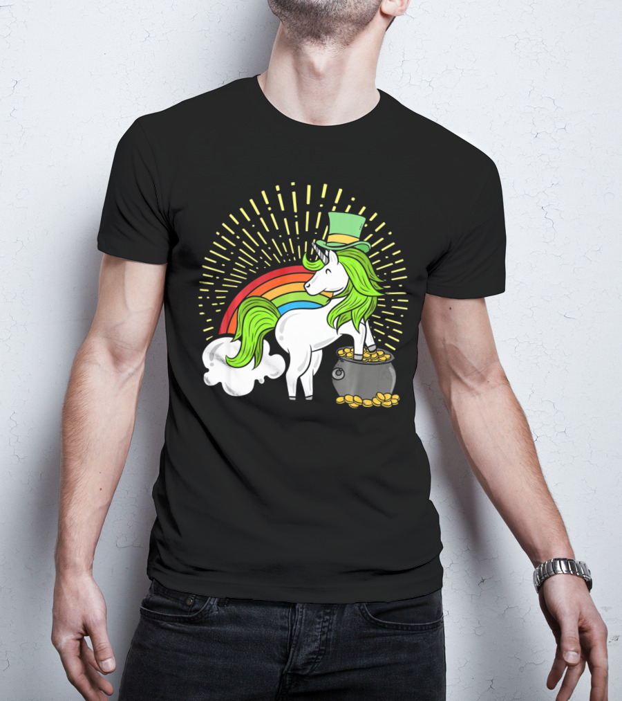 St Patricks Day Unicorn Shamrock Rainbow Pot Of Gold T-Shirt