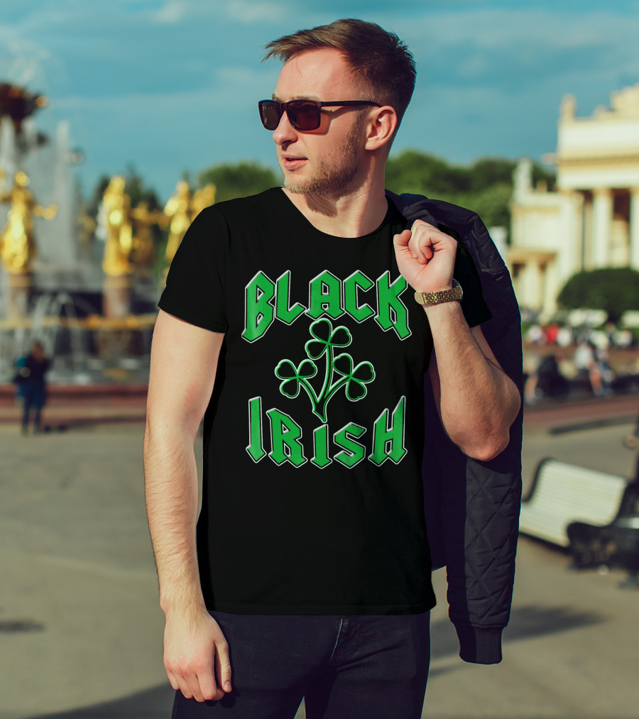 Black Irish Shamrock St Pats Day T-Shirt