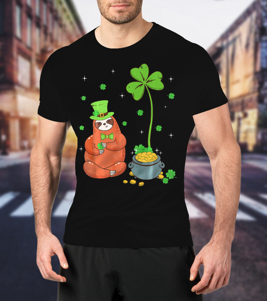 Shamrock Leprechaun Sloth Pot Of Gold St Patricks T-Shirt