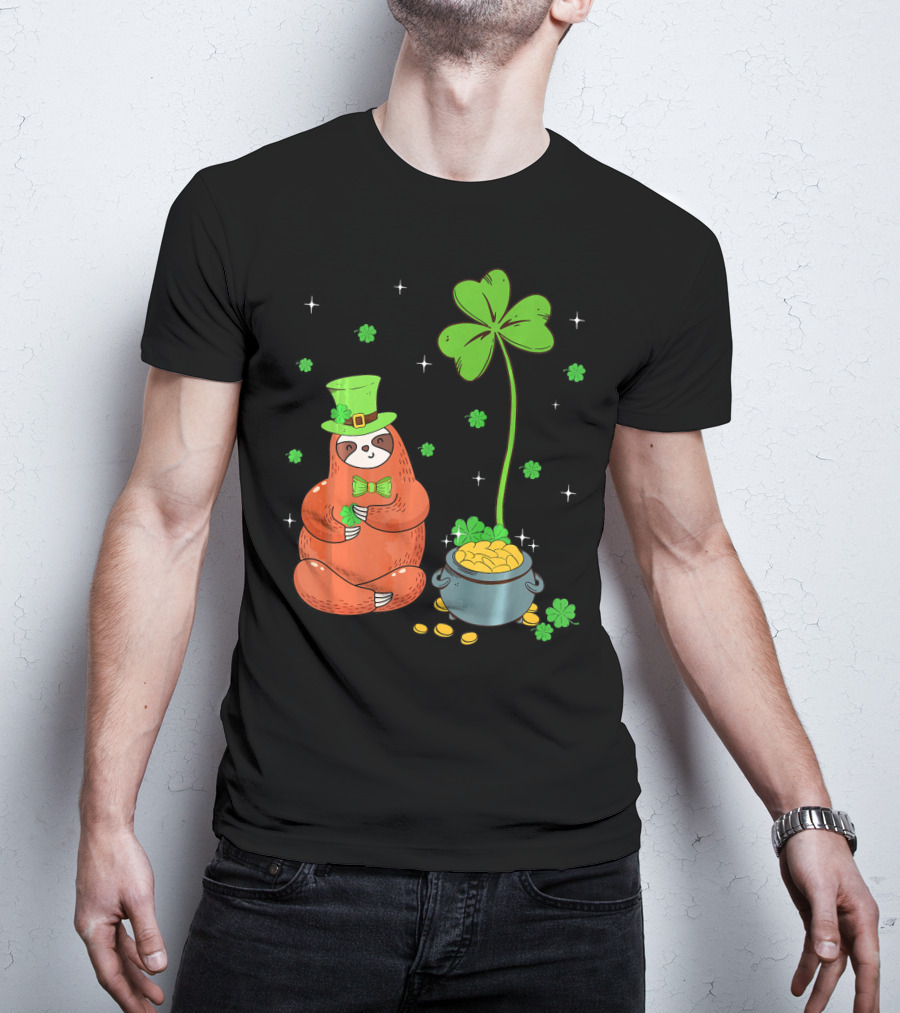 Shamrock Leprechaun Sloth Pot Of Gold St Patricks T-Shirt