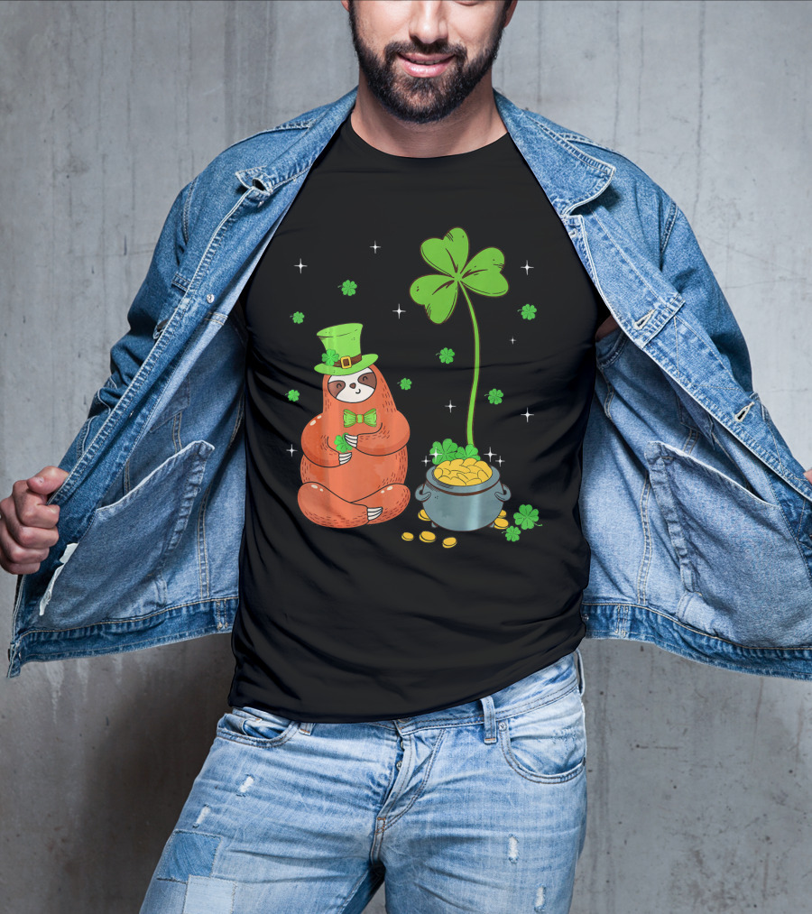 Shamrock Leprechaun Sloth Pot Of Gold St Patricks T-Shirt