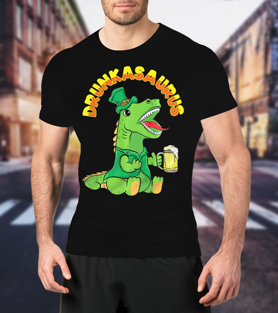 Drunkasaurus Leprechaun Dinosaur With Beer Drink T-Shirt