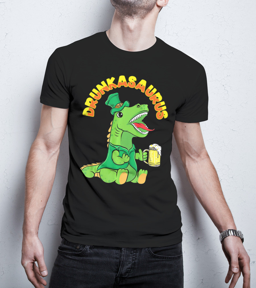 Drunkasaurus Leprechaun Dinosaur With Beer Drink T-Shirt