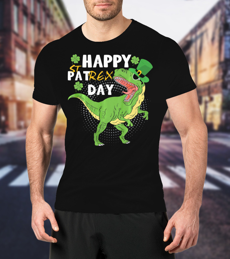Happy St. Patrex Day Dinosaur With Shamrocks T-Shirt