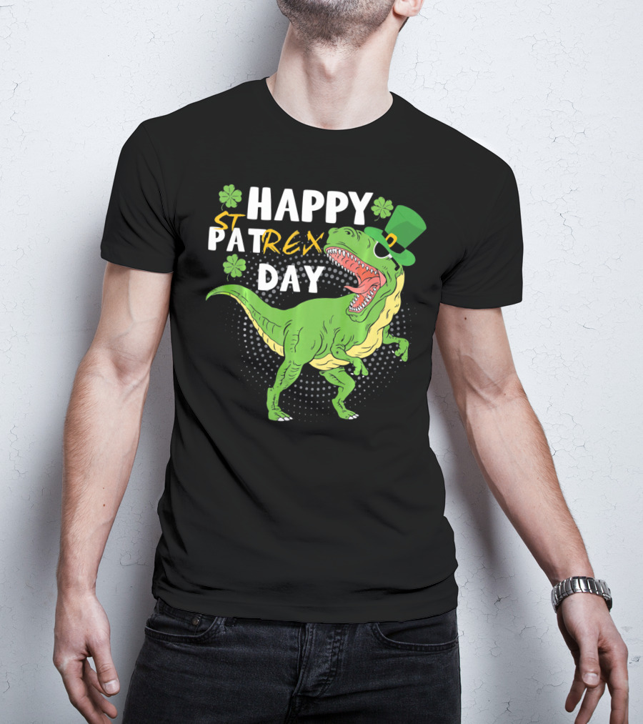 Happy St. Patrex Day Dinosaur With Shamrocks T-Shirt