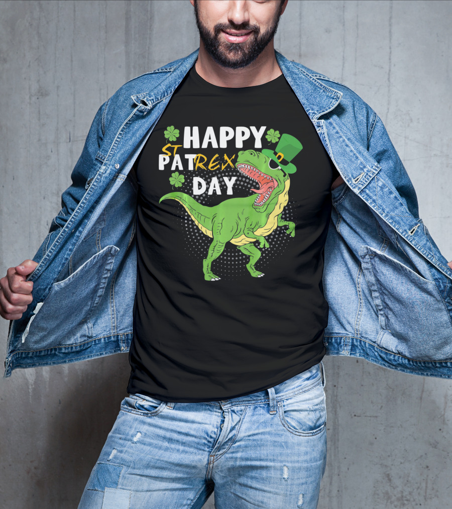 Happy St. Patrex Day Dinosaur With Shamrocks T-Shirt