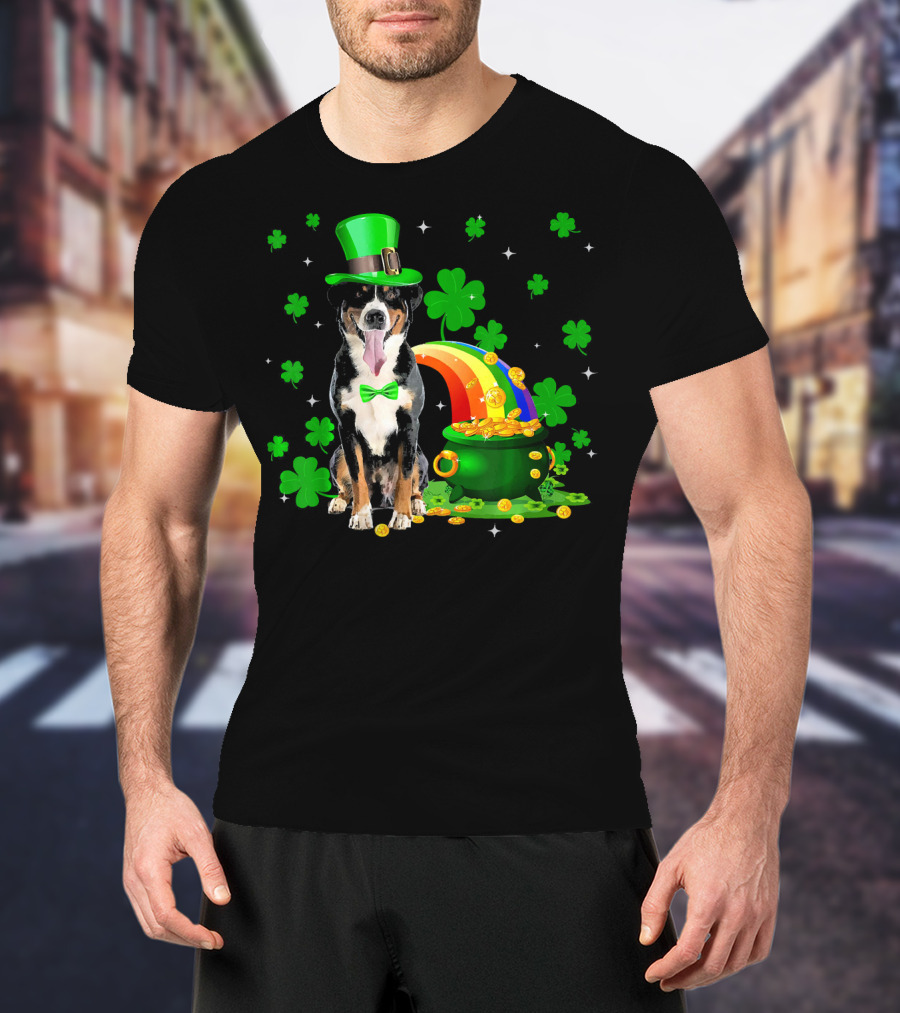 Leprechaun Appenzeller Sennenhund St Patrick's Day Rainbow Pot Of Gold Shamrocks T-Shirt
