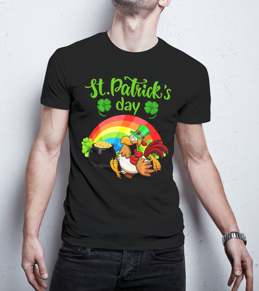 St. Patrick's Day Leprechaun Chicken With Rainbow And Pot Of Gold T-Shirt