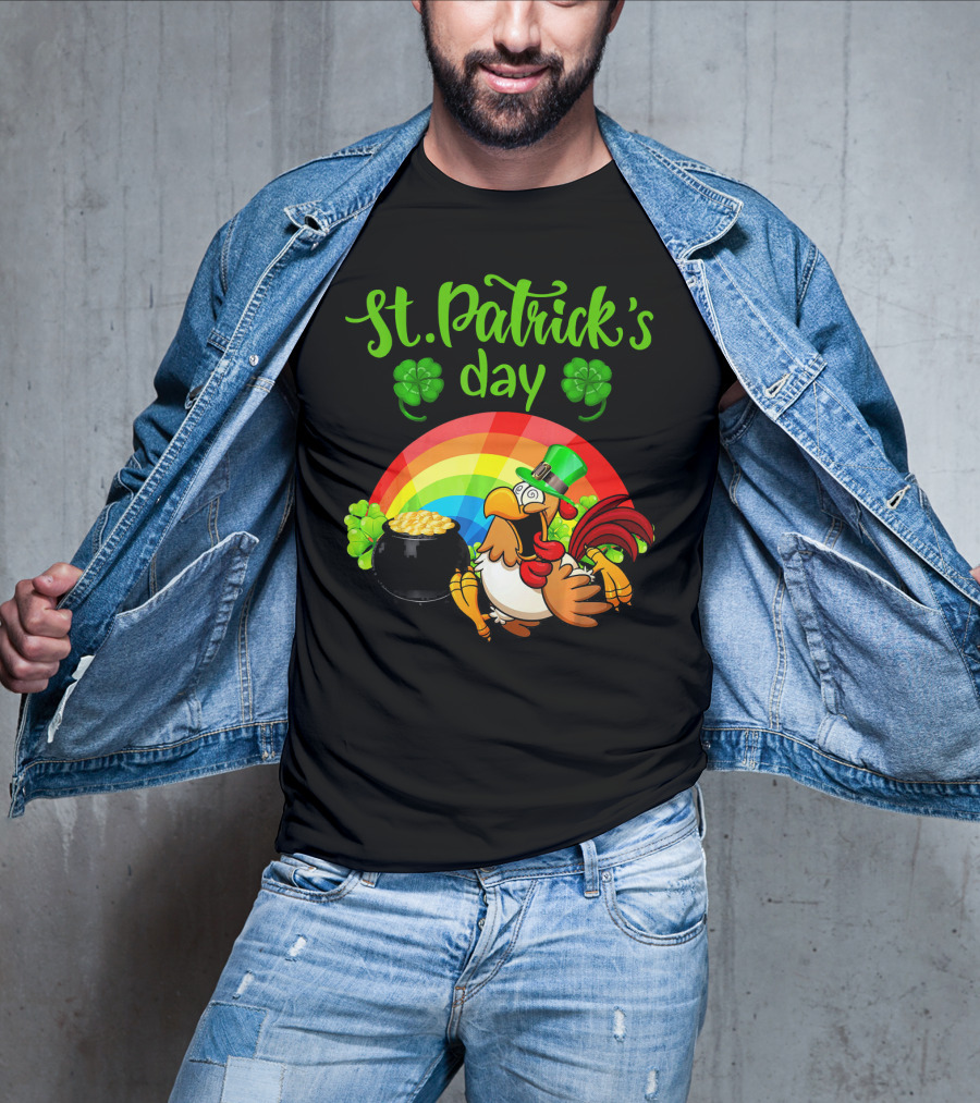 St. Patrick's Day Leprechaun Chicken With Rainbow And Pot Of Gold T-Shirt