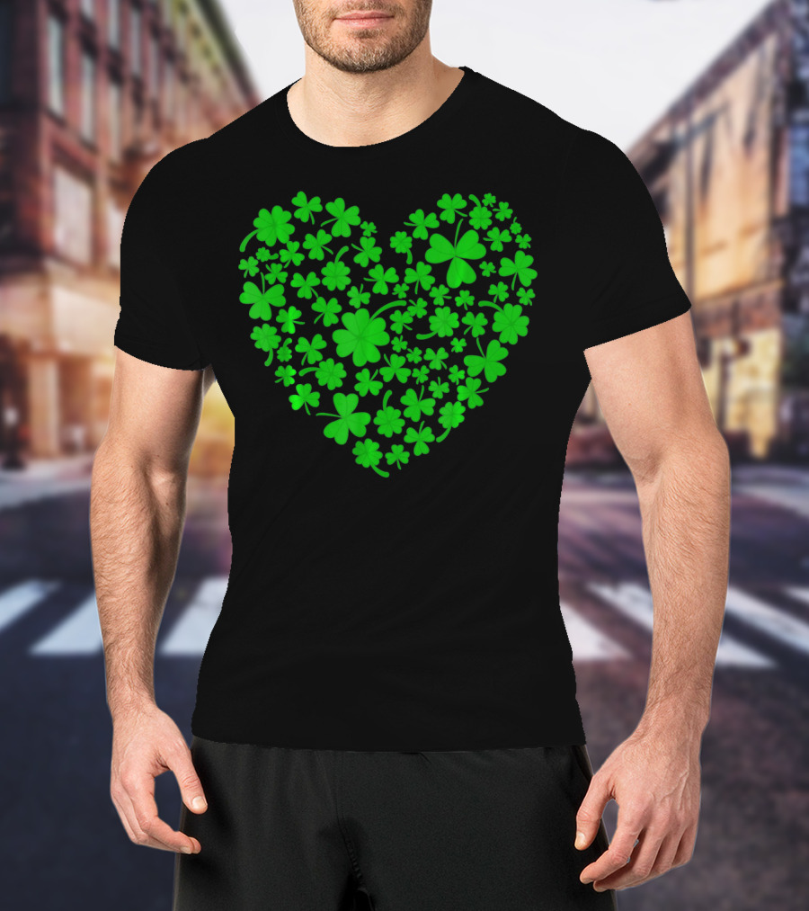 Irish Heart Shape Made Of Green Shamrocks T-Shirt