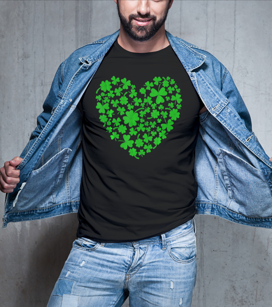 Irish Heart Shape Made Of Green Shamrocks T-Shirt