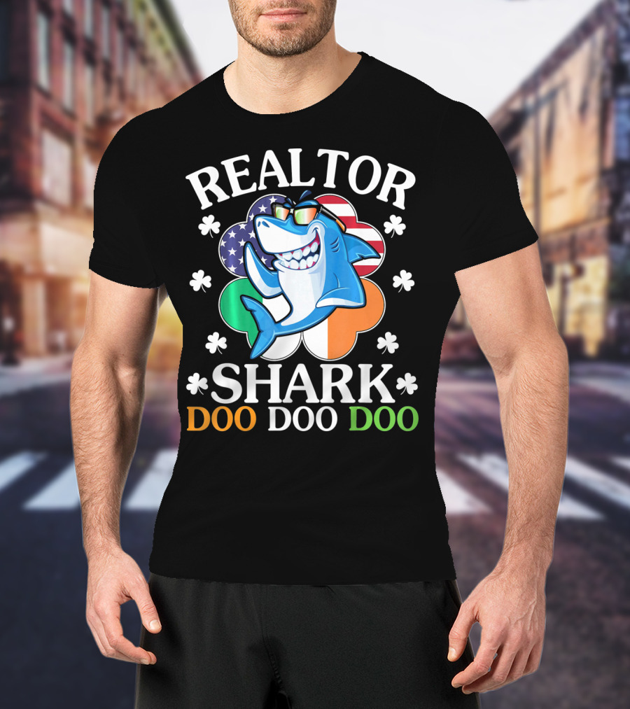 Realtor Shark Doo Doo Doo US Irish Flag Shamrock T-Shirt