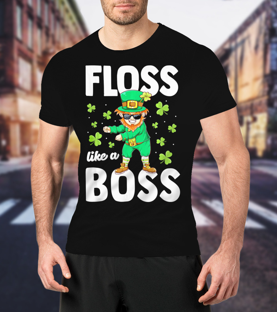 Floss Like A Boss Leprechaun Dance With Shamrocks T-Shirt