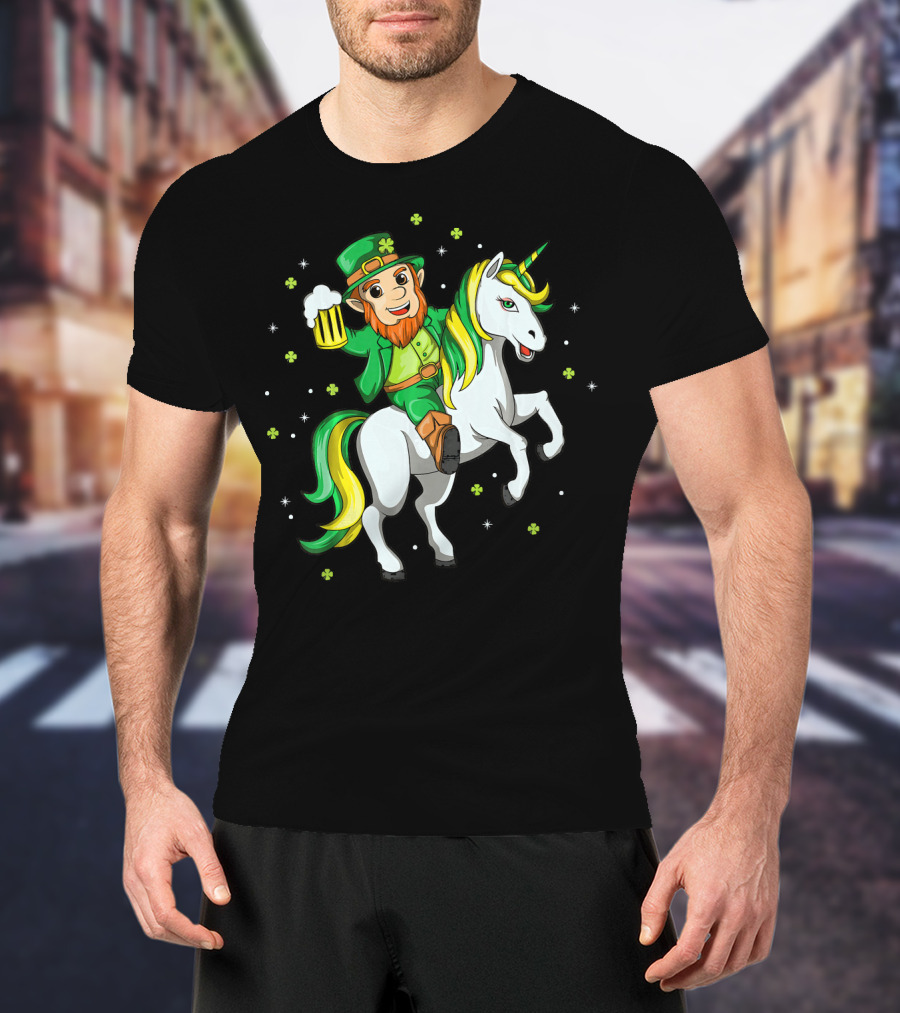 Lepricorn Irish Unicorn With Beer Mug And Shamrocks T-Shirt