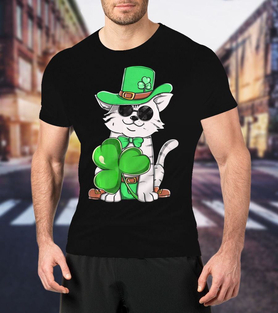 Leprechaun Cat Shamrock Irish St Pat Day Kitty T-Shirt