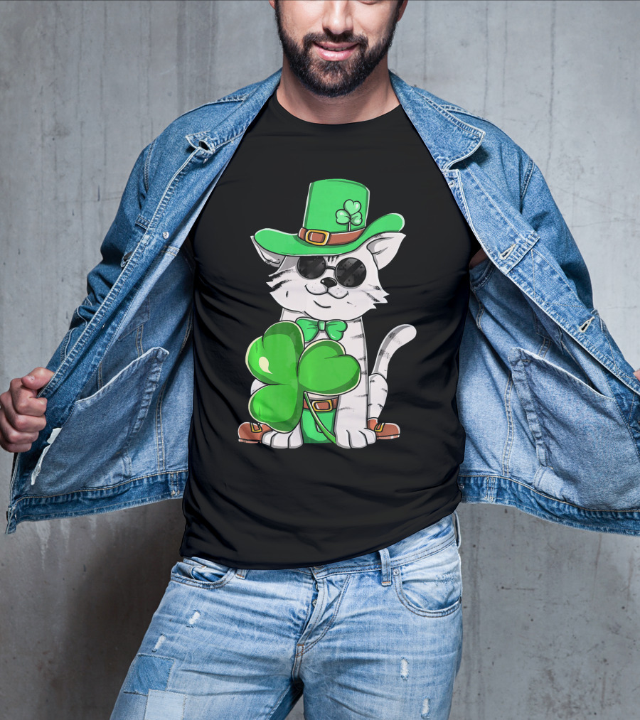 Leprechaun Cat Shamrock Irish St Pat Day Kitty T-Shirt
