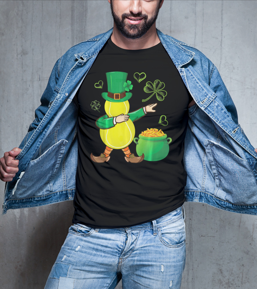 Tennis Leprechaun Dabbing With Gold Pot And Shamrocks T-Shirt