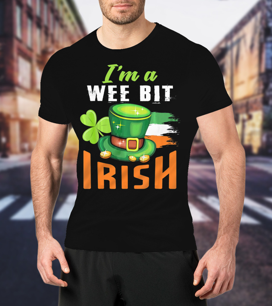 I'm A Wee Bit Irish Shamrock Hat And Flag St. Patrick's Day T-Shirt
