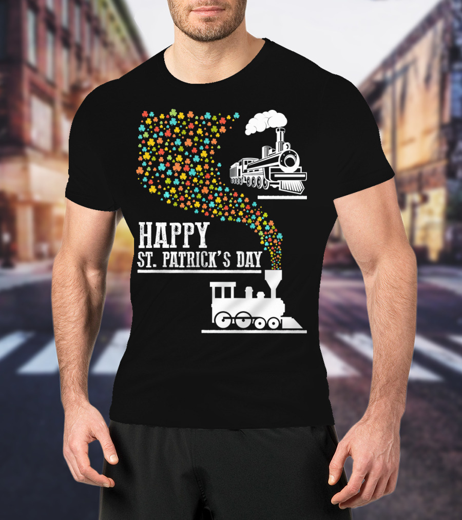Happy St Patrick's Day Irish Shamrock Train Steam Puff T-Shirt
