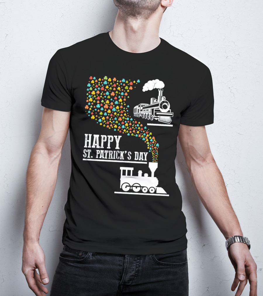 Happy St Patrick's Day Irish Shamrock Train Steam Puff T-Shirt